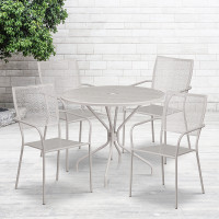 Flash Furniture CO-35RD-02CHR4-SIL-GG 35.25" Round Table Set with 4 Square Back Chairs in Gray